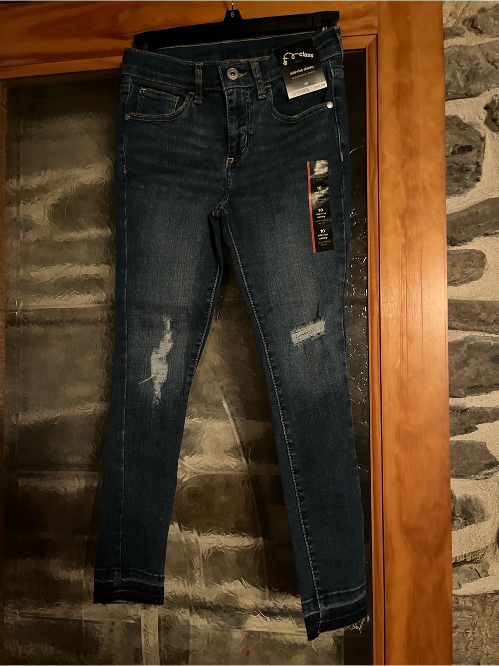 Girls Dark Blue Distressed Skinny Jeans